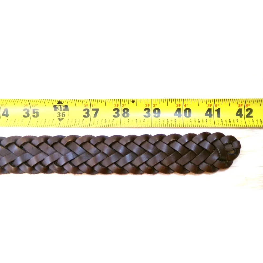 Fossil Men's Braided Leather Belt Brown Size 34 Silver Tone Buckle